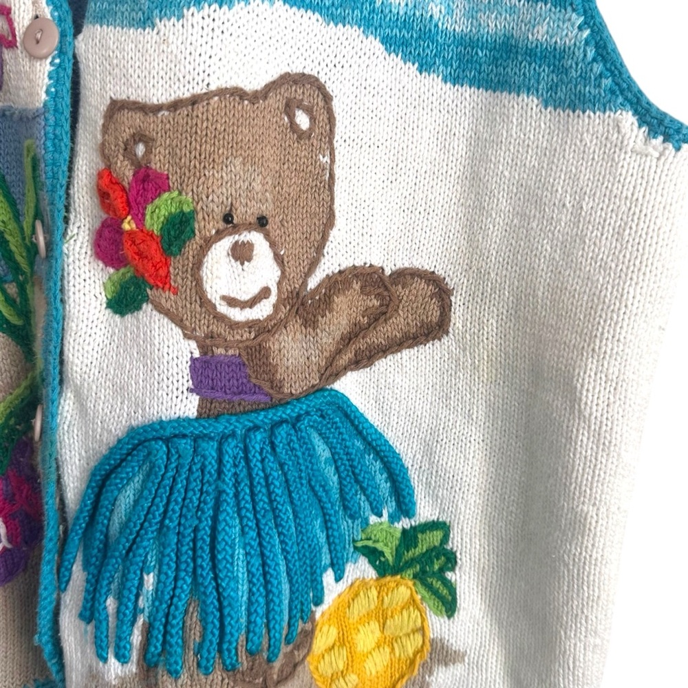Lauren Hansen Hawaiian Beach Tropical Bear Hula Luau Sweater Vest Size Large - Picture 4 of 8